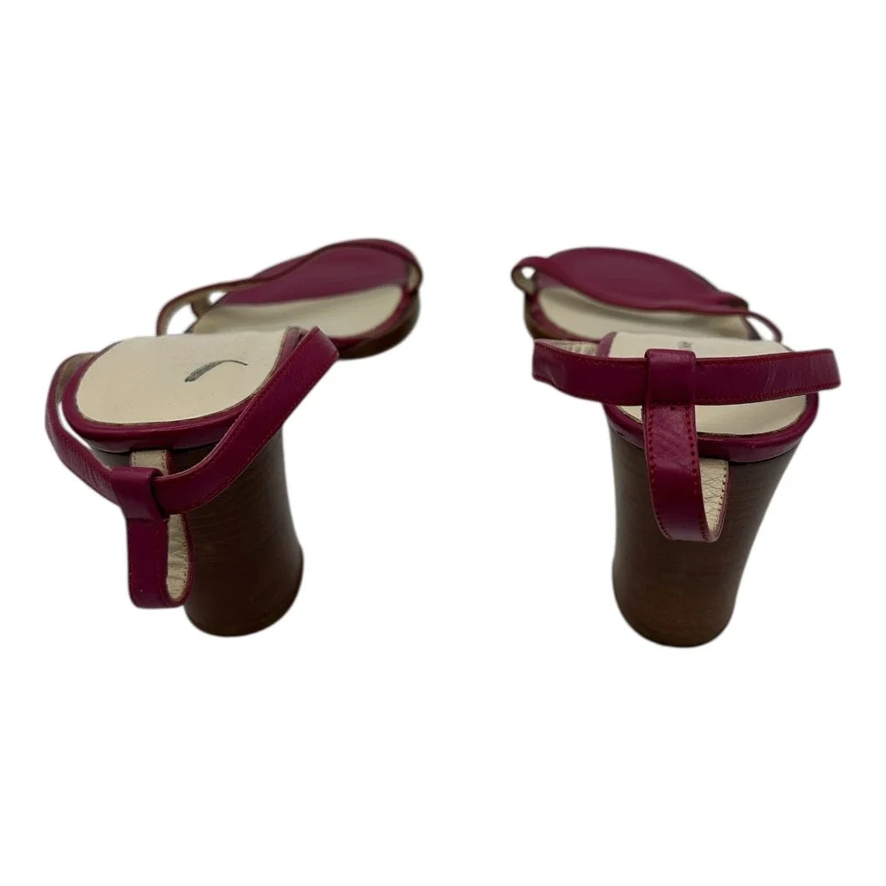 J‎ CrewChic Women's Magenta Leather Slingback Block Heel Sandals Size 7 Italy